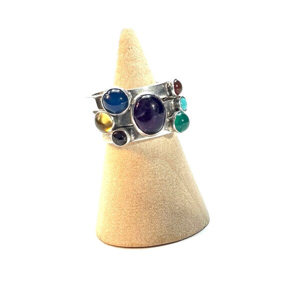 Vintage 80s NYC Tulla Booth Sterling Silver 3-Ring Set Gemstone Stack Size 7 GUC - Picture 5 of 6